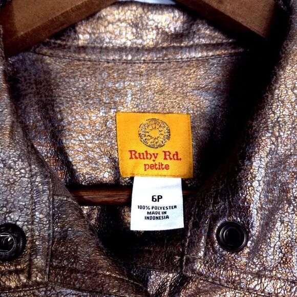 NEW NWT Ruby Rd. Tribal Reviva Multi Metallic Gold Glitter Jacket Size 6P - Picture 8 of 9